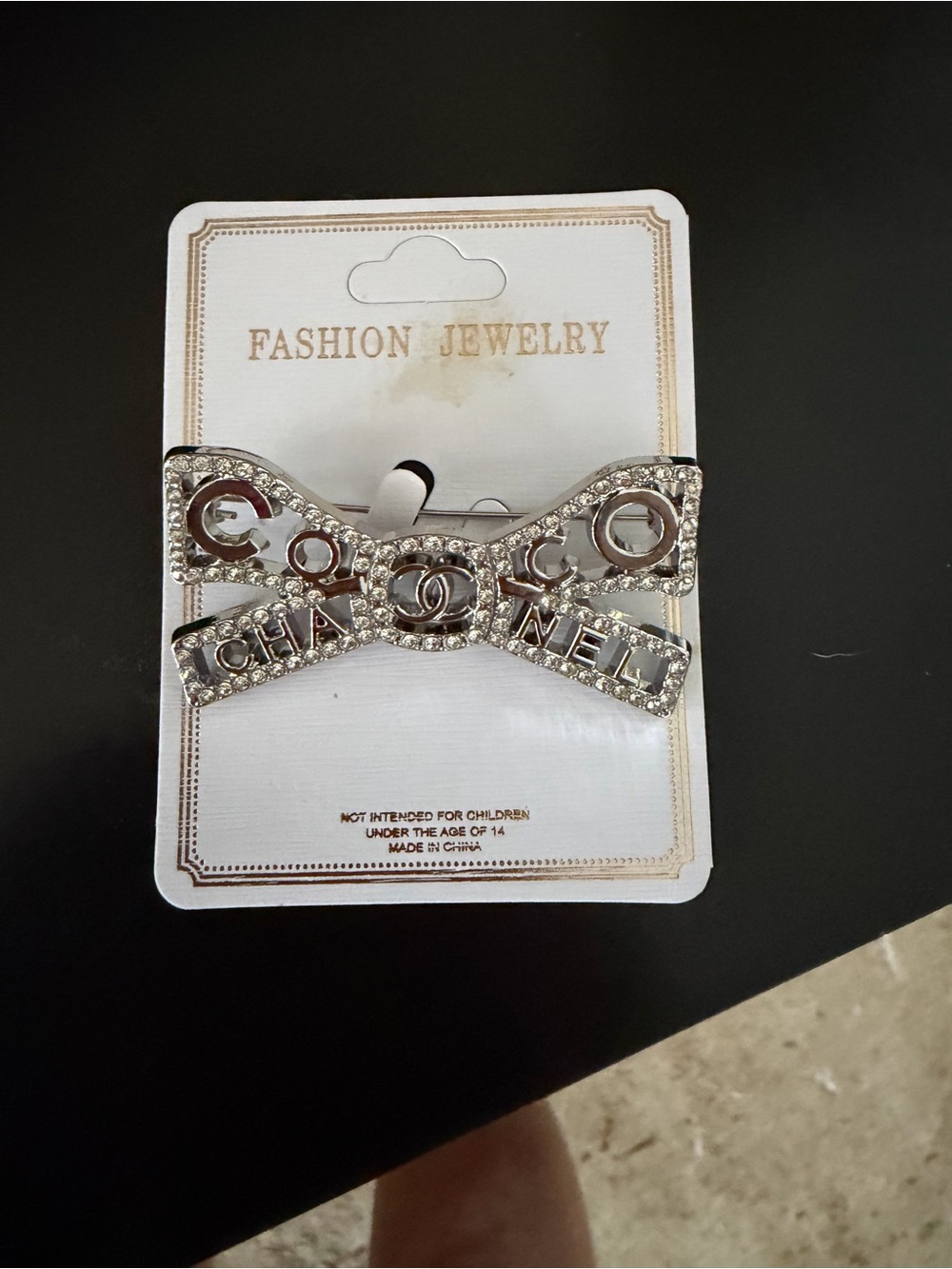 Silver Bow Brooch with Rhinestone Detail, fashion jewelry